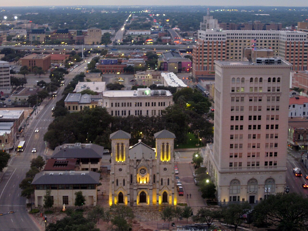 San Fernando Cathedral and Municipal Plaza Building in San Antonio, Texas